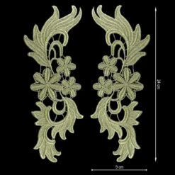 Aplicación Bordada En Dorado 9x24cm. Pareja Flores