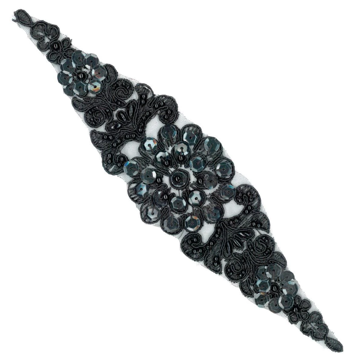 Aplicación Bordada En Negro Con Perlas Y Lentejuela 3 Aplicación Bordada En Negro Con Perlas Y Lentejuela