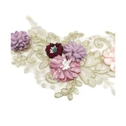 Aplicación Bordada Floral Oro Y Rosa 14x40cm -Merceria Botton aplicacion bordada floral oro y rosa 14x40cm 1