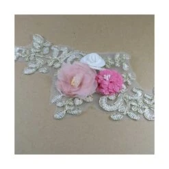 Aplicación Bordada Flores Variadas Rosa 9x24cm -Merceria Botton aplicacion bordada flores variadas rosa 9x24cm 1