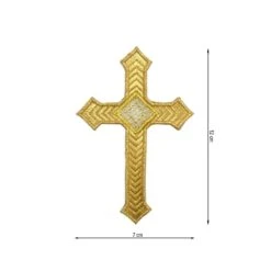 Aplicación Bordada Para Coser Cruz Picos 7x12cm. Oro