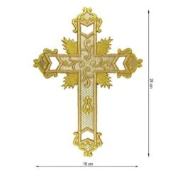 Aplicación Bordada Para Coser Cruz Potencias 18x24cm. Oro