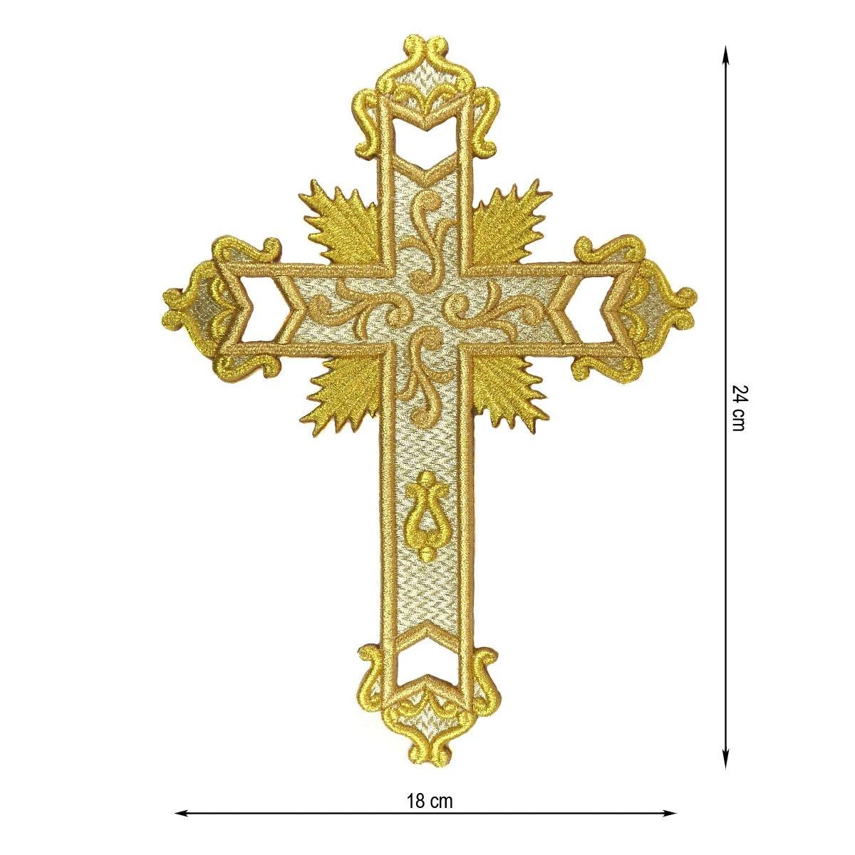 Aplicación Bordada Para Coser Cruz Potencias 18x24cm. Oro 3 Aplicación Bordada Para Coser Cruz Potencias 18x24cm. Oro