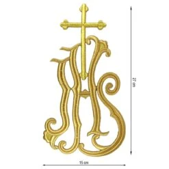 Aplicación Bordada Para Coser JHS Con Cruz 15x27cm. Oro