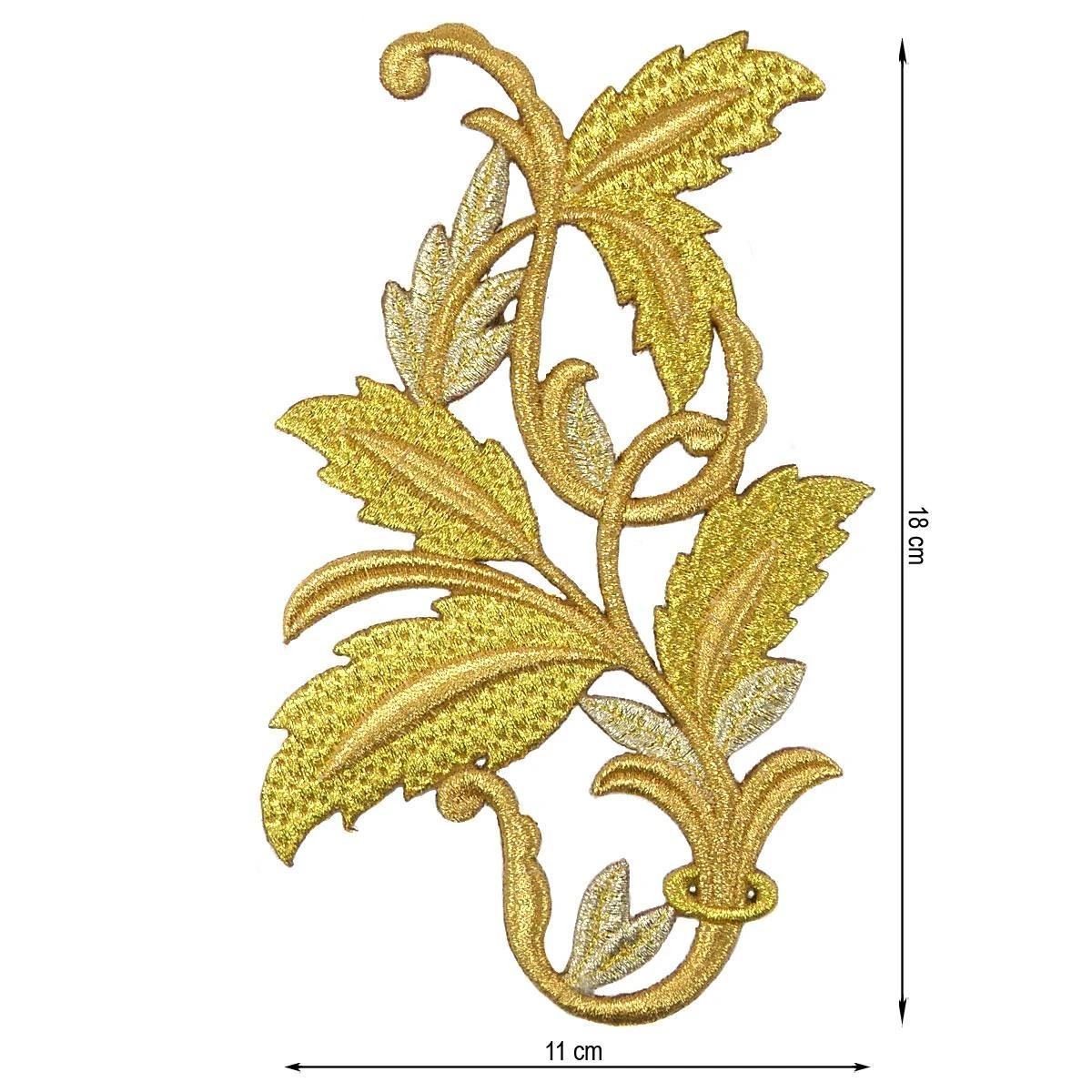 Aplicación Bordada Para Coser Rama Hojas 11x18cm. Izquierda 3 Aplicación Bordada Para Coser Rama Hojas 11x18cm. Izquierda