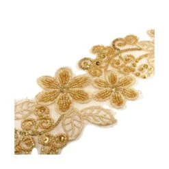 Aplicación Bordada Pareja Flores 9x32cm. Oro -Merceria Botton aplicacion bordada pareja flores 9x32cm oro 1