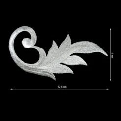 Aplicación Bordada Termo Plata 12,5x6cm. Hoja Curva