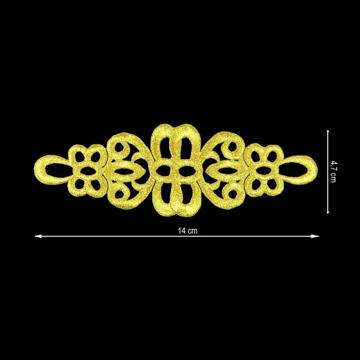 Aplicación Bordada Termoadhesiva Dorada Filigrana. 14x4,7cm 3 Aplicación Bordada Termoadhesiva Dorada Filigrana. 14x4,7cm