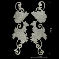 Aplicación Bordada Termoadhesiva Oro Claro. Pareja Flores 7,5x24,5cm