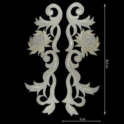 Aplicación Bordada Termoadhesiva Oro Claro. Pareja Flores 8x26,5cm