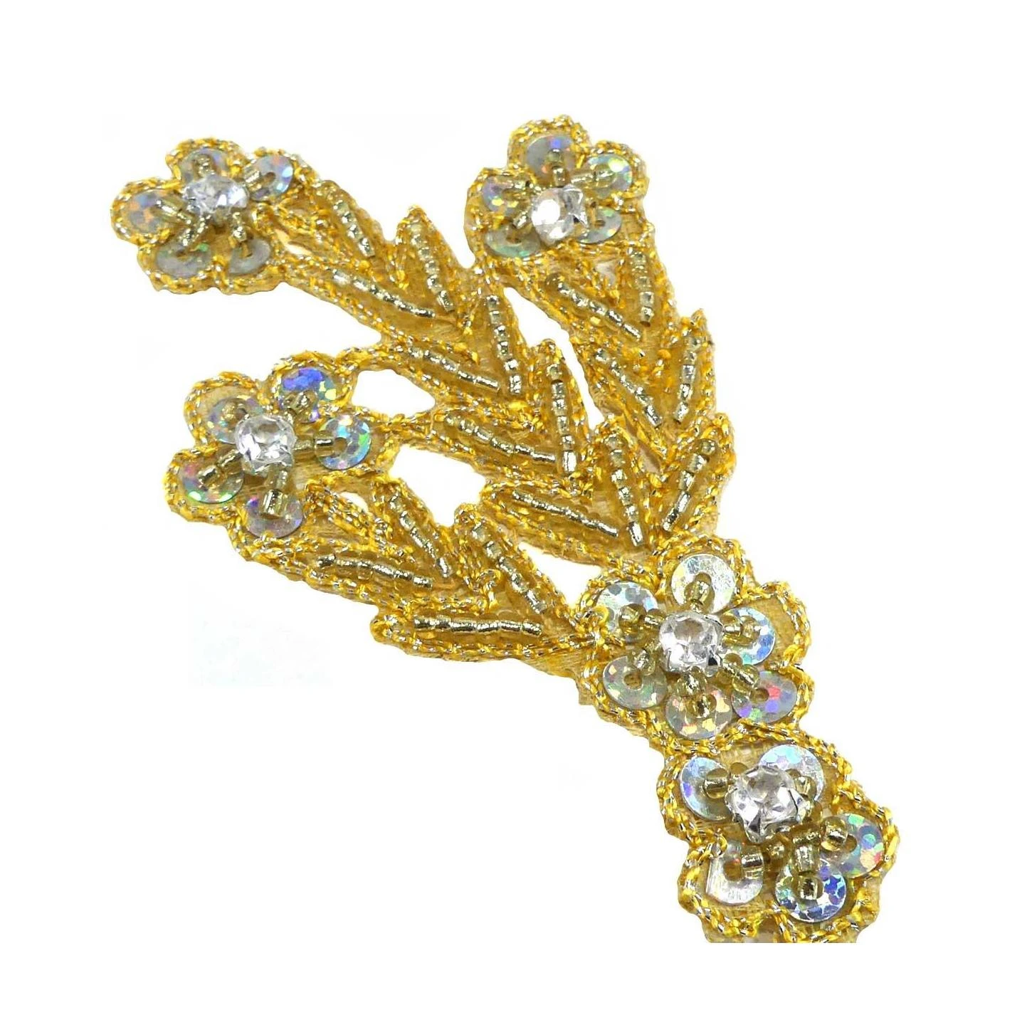 Aplicación Con Rocalla Dorada Y Lentejuela. 5,5cm X 10cm 4 Aplicación Con Rocalla Dorada Y Lentejuela. 5,5cm X 10cm - Imagen 2