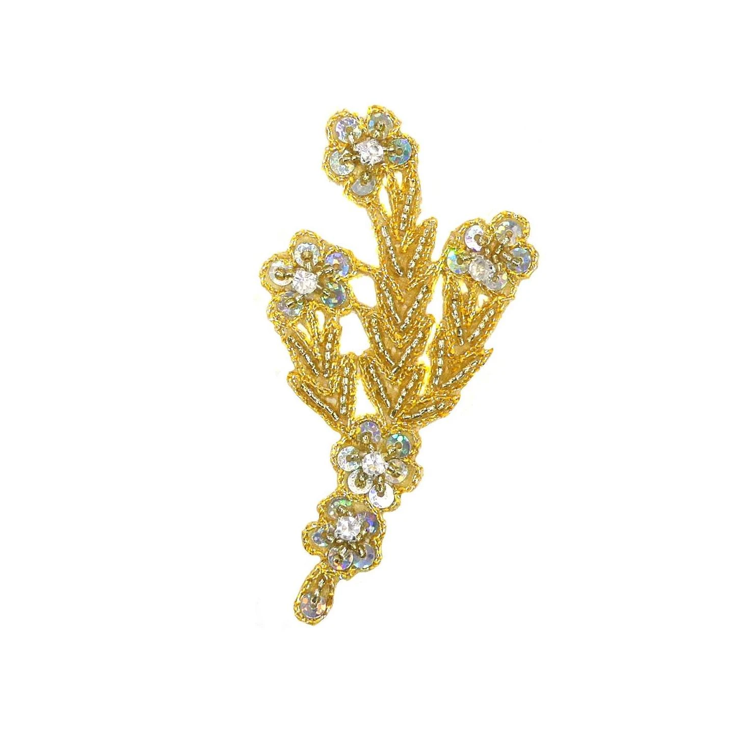 Aplicación Con Rocalla Dorada Y Lentejuela. 5,5cm X 10cm 3 Aplicación Con Rocalla Dorada Y Lentejuela. 5,5cm X 10cm