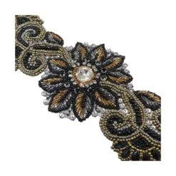 Aplicación De Rocalla Y Cristal 37x8cm. Negro -Merceria Botton aplicacion de rocalla y cristal 37x8cm negro 1