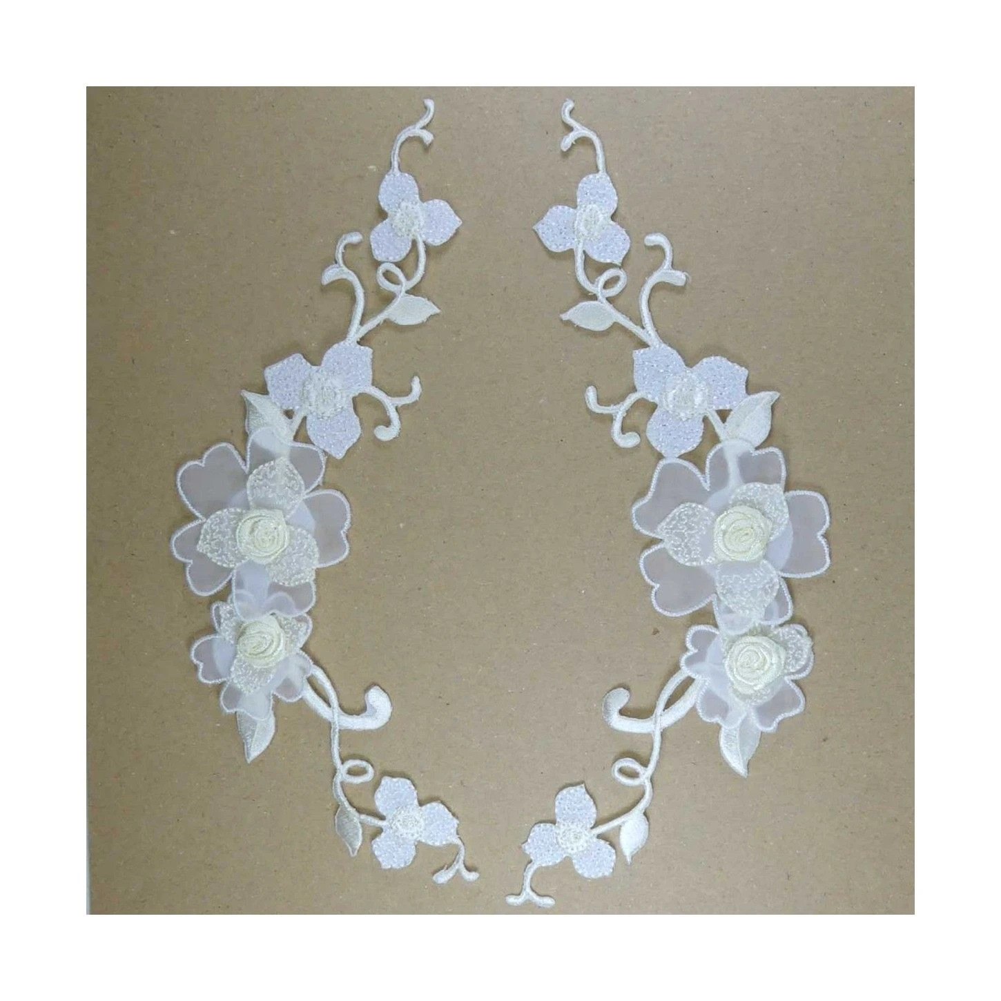 Aplicación Termo Bordada Floral Organza 8x19cm. Pareja 3 Aplicación Termo Bordada Floral Organza 8x19cm. Pareja