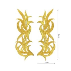 Aplicación Termo Bordada Pareja Hojas. Oro Y Plata