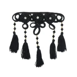 Aplique Pasamanería 5 Borlas Y Strass. Negro