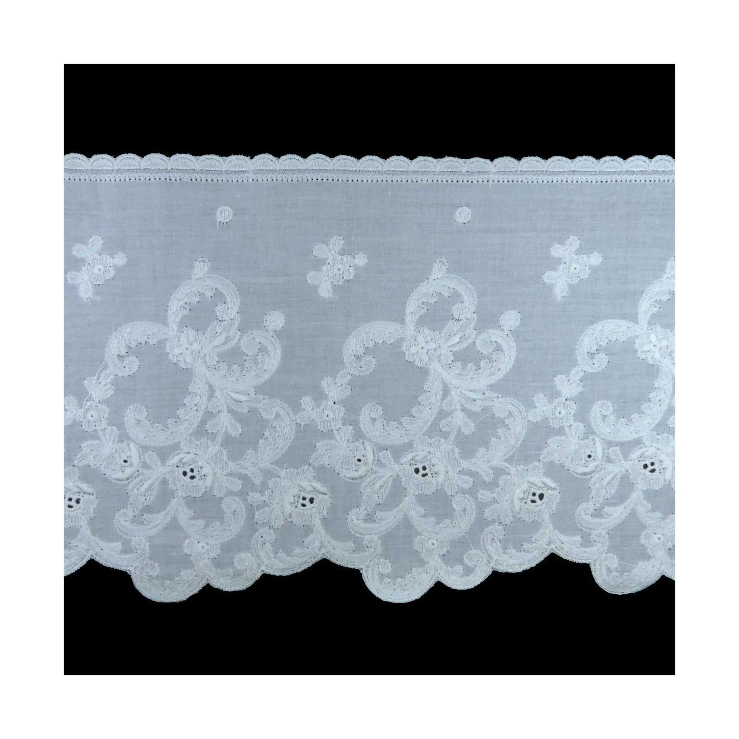 Bordado Ancho Batista Blanco 15cm. Floral 3 Bordado Ancho Batista Blanco 15cm. Floral