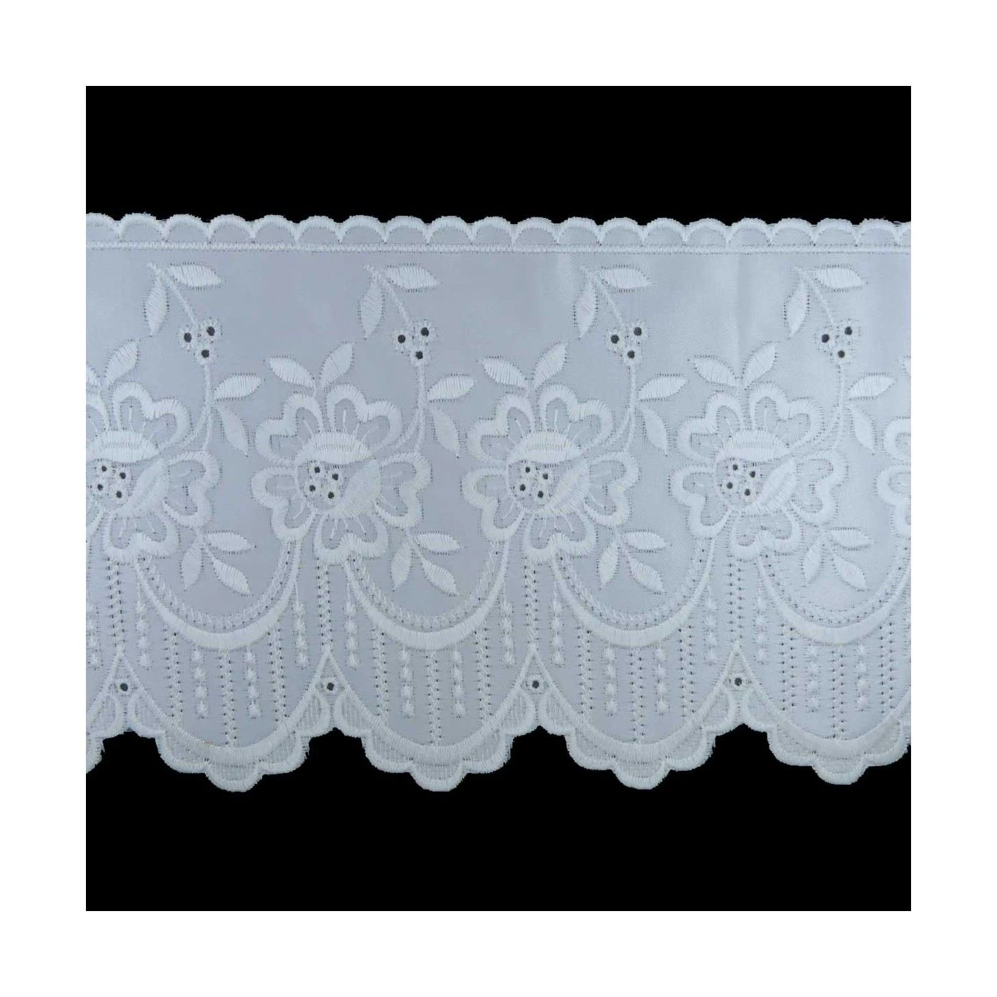 Bordado Ancho Raso Blanco 14cm. Flores Grandes 3 Bordado Ancho Raso Blanco 14cm. Flores Grandes