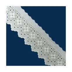 Bordado Batista Algodón Crudo 6cm. Cuadros Y Flores