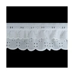 Bordado Fruncido Doble Blanco 65mm. Perforaciones