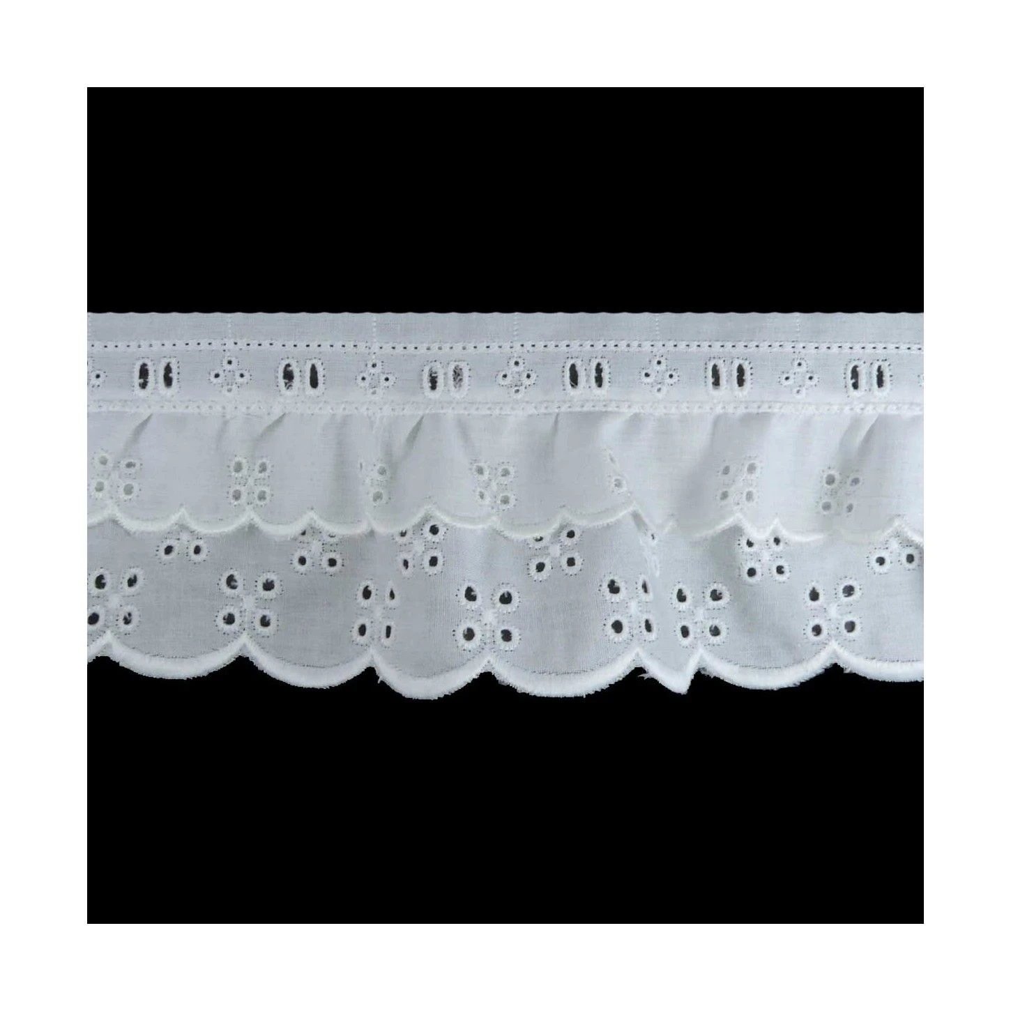 Bordado Fruncido Doble Blanco 65mm. Perforaciones 3 Bordado Fruncido Doble Blanco 65mm. Perforaciones