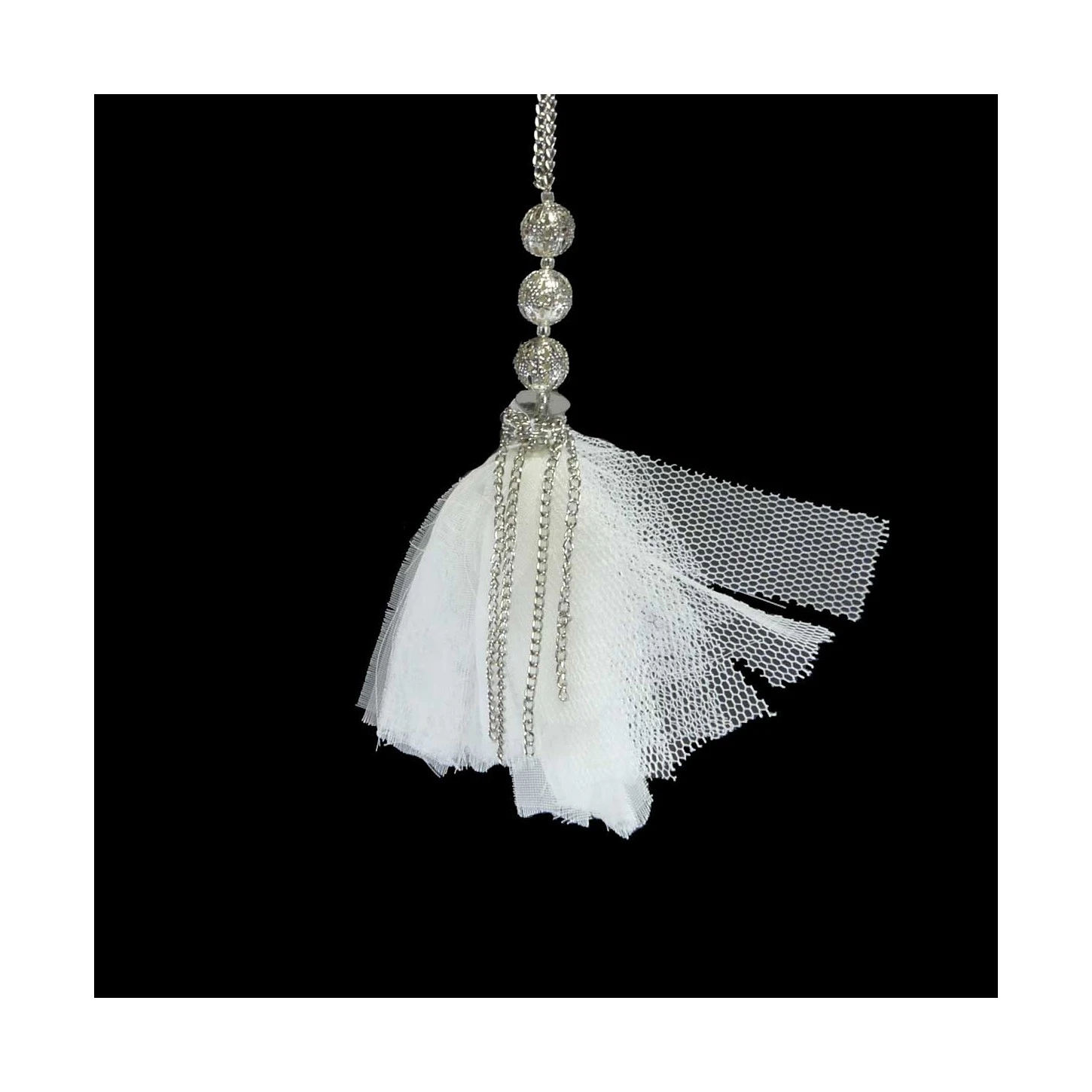 Borla De Cadena Y Tela Tul Blanco 10cm 3 Borla De Cadena Y Tela Tul Blanco 10cm
