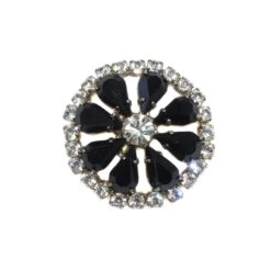 Botón Metal Margarita Con Strass Y Azabache Negro. Varios Tamaños