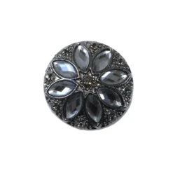 Botón Metalizado Flor Con Cristal
