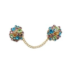 Broche Con Pinza Dorado Con Cristales Multicolor. Aros