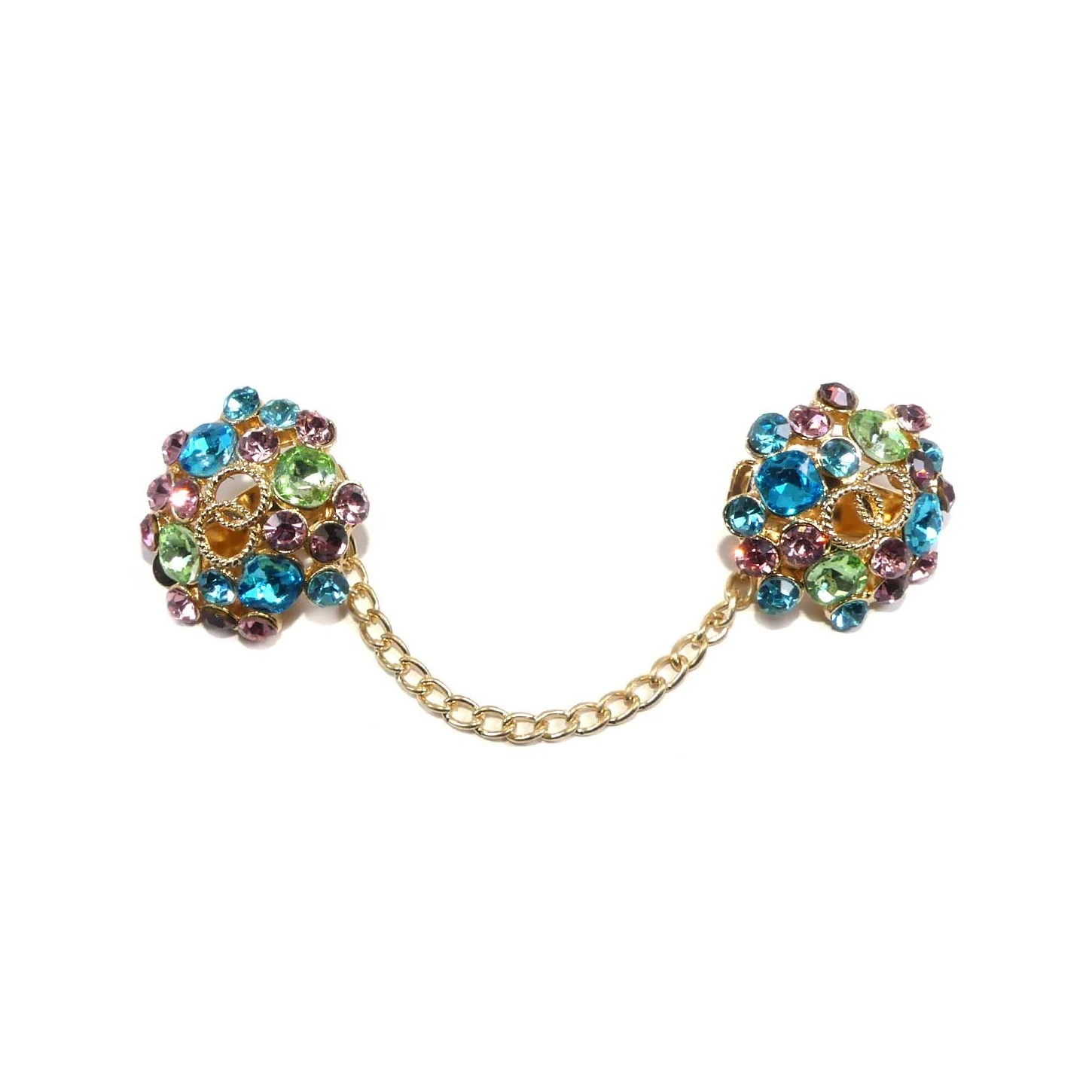 Broche Con Pinza Dorado Con Cristales Multicolor. Aros 3 Broche Con Pinza Dorado Con Cristales Multicolor. Aros