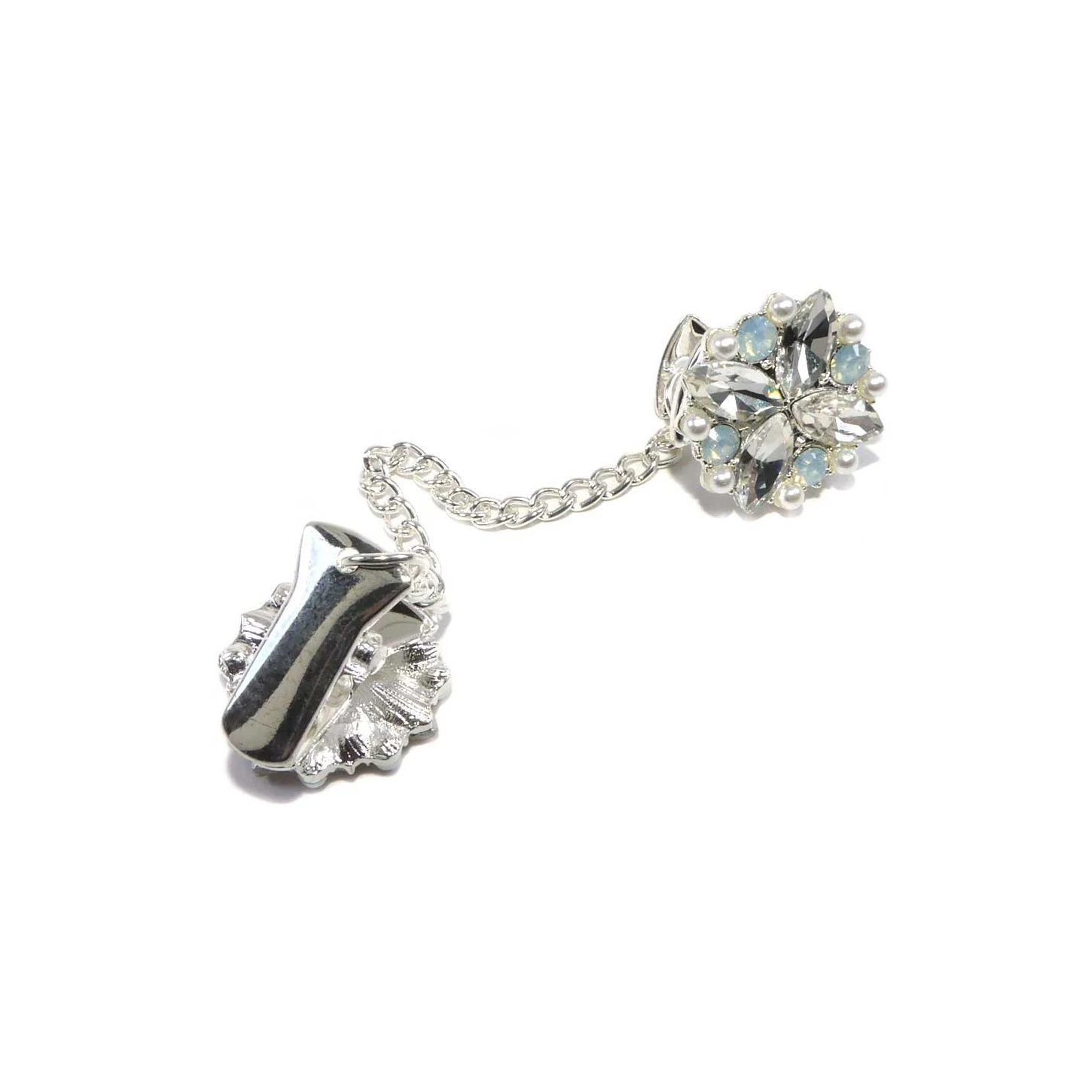 Broche Con Pinza Plata Con Cristal Y Perlas 4 Broche Con Pinza Plata Con Cristal Y Perlas - Imagen 2