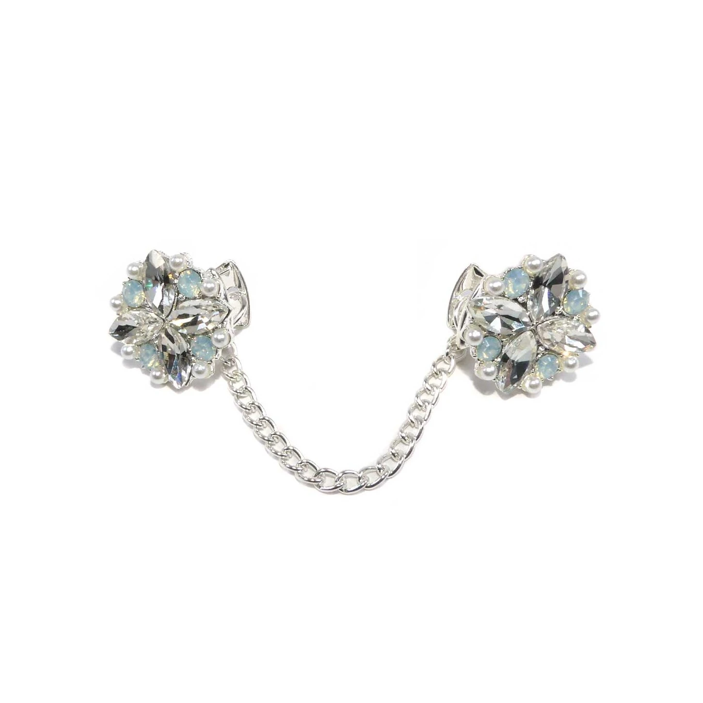 Broche Con Pinza Plata Con Cristal Y Perlas 3 Broche Con Pinza Plata Con Cristal Y Perlas