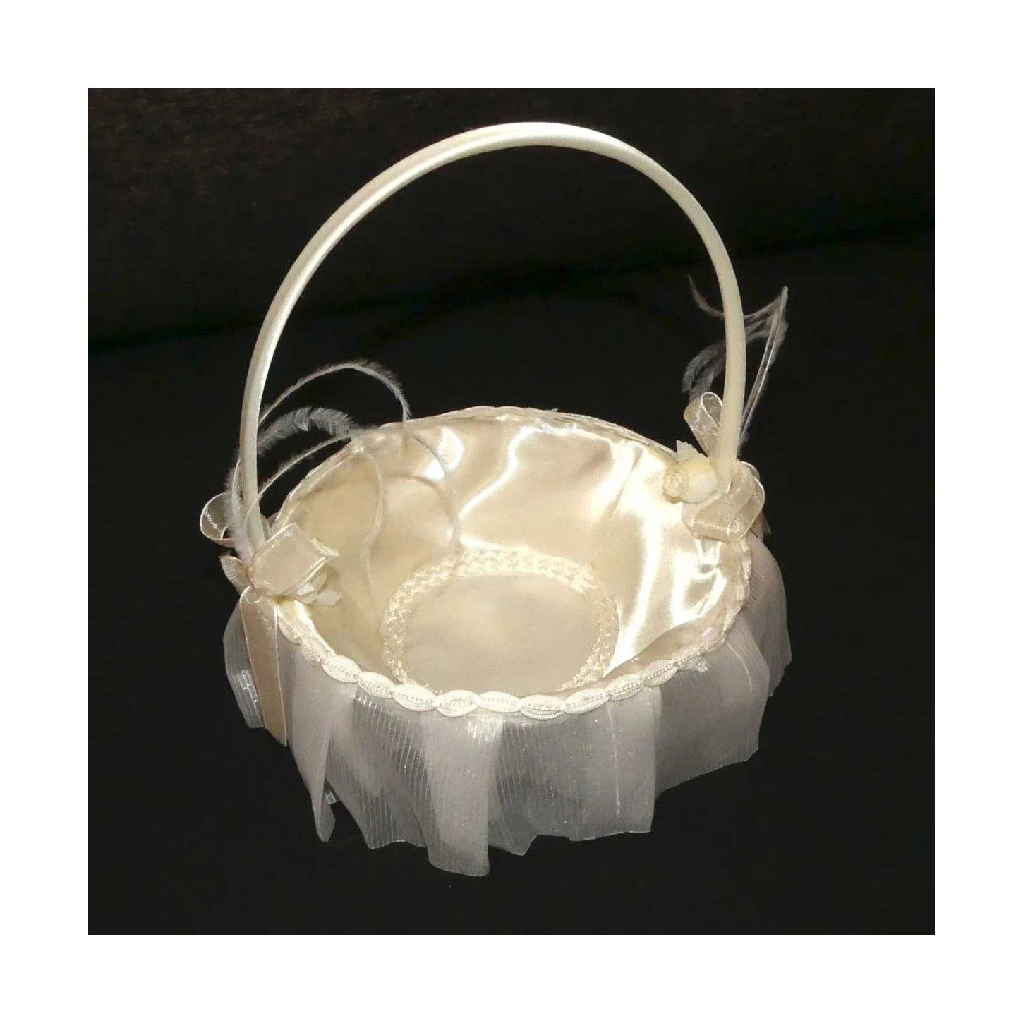 Cesta Para Ceremonia Arras Organza Y Plumas 16x16x18cm 3 Cesta Para Ceremonia Arras Organza Y Plumas 16x16x18cm