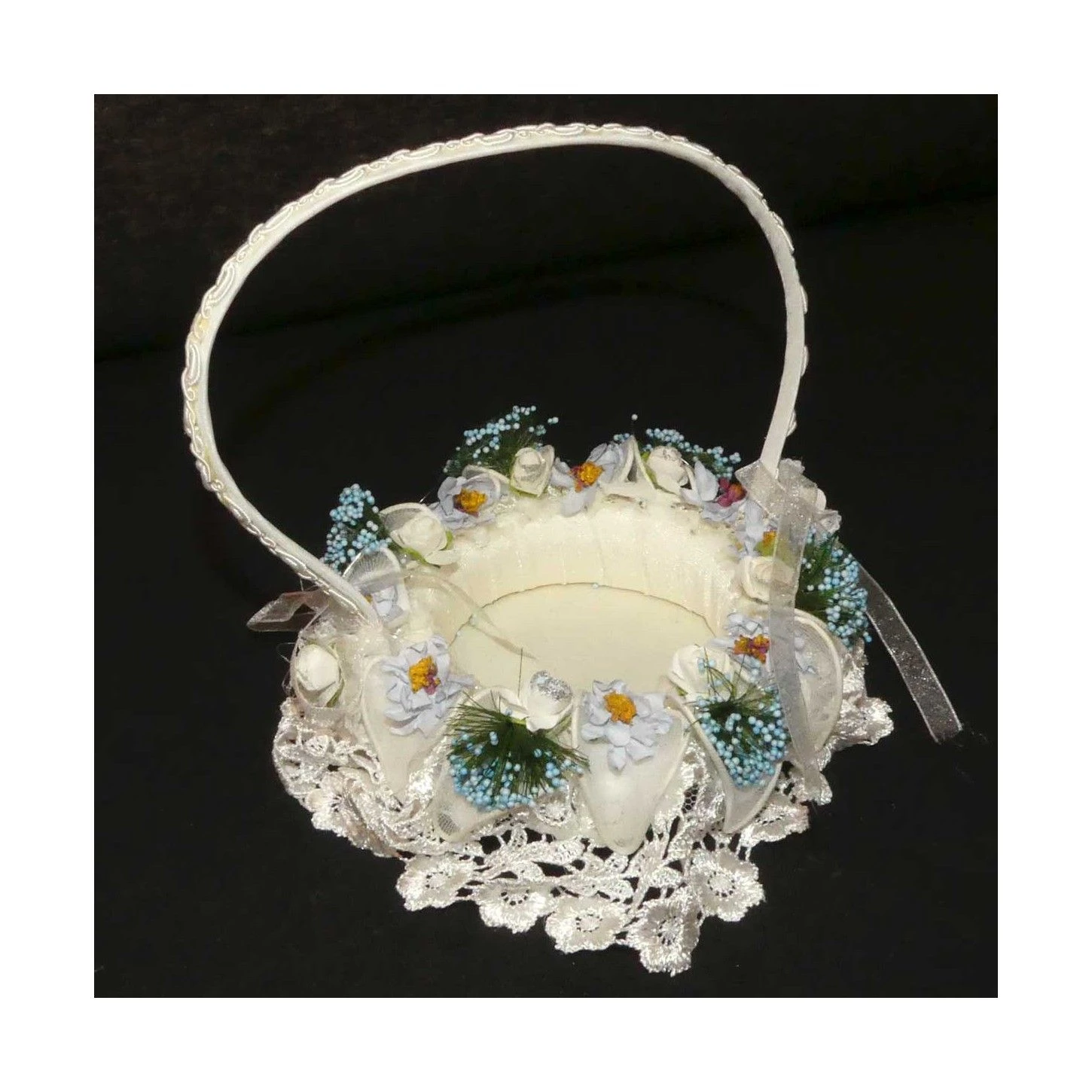 Cesta Para Ceremonia Con Guipur Y Flores 12x12x15cm 3 Cesta Para Ceremonia Con Guipur Y Flores 12x12x15cm