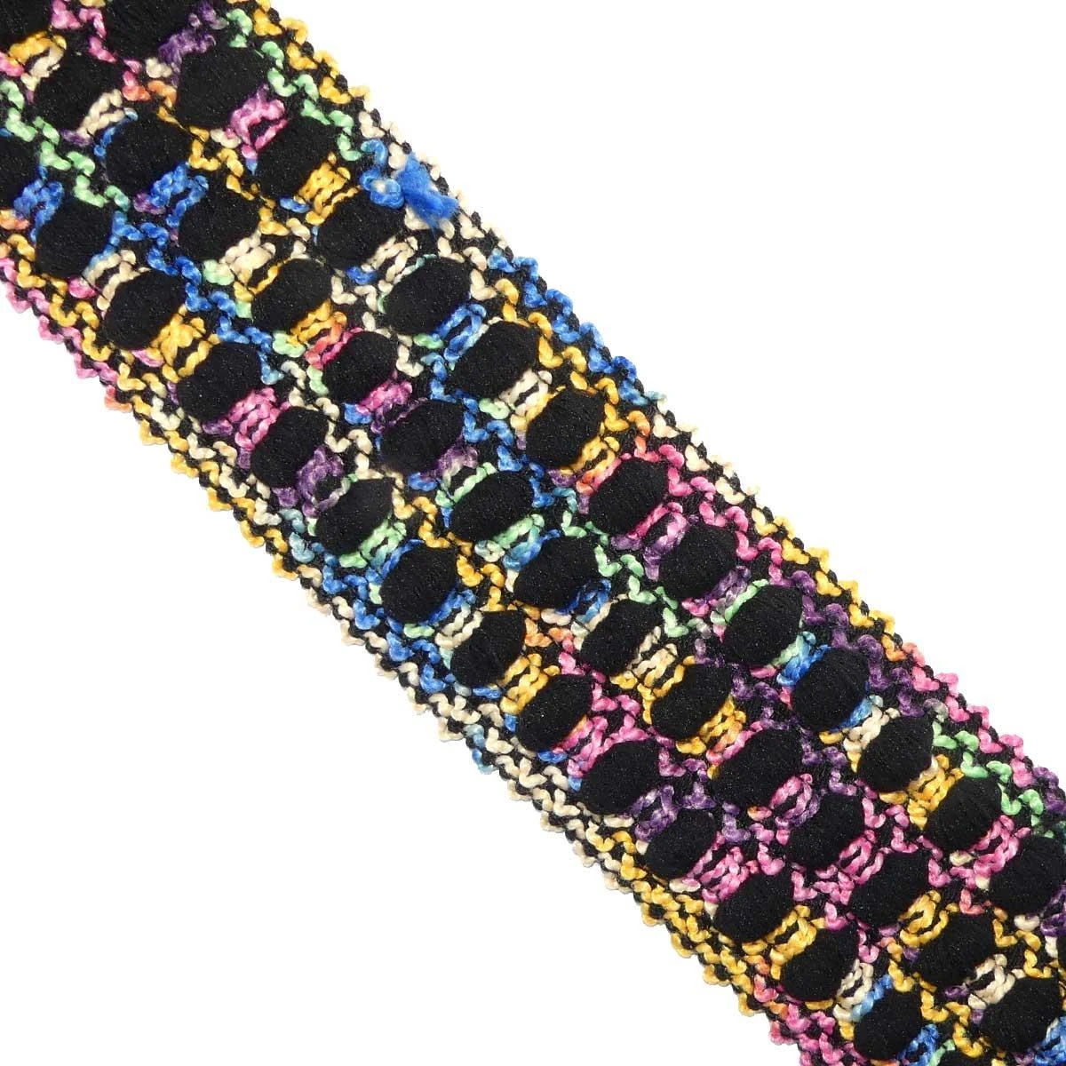 Cinta Elástica De Lana Con Madroños 6cm. Negro Y Multicolor 2 Cinta Elástica De Lana Con Madroños 6cm. Negro Y Multicolor