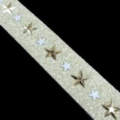 Cinta Elástica Dorada Con Tachuelas Estrellas 2,6cm 5 Cinta Elástica Dorada Con Tachuelas Estrellas 2,6cm -Merceria Botton cinta elastica dorada con tachuelas estrellas 26mm 1