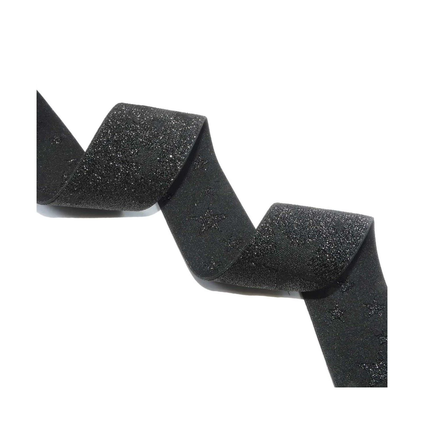 Cinta Elástica Negra Estampado Estrellas Lamé 4cm 4 Cinta Elástica Negra Estampado Estrellas Lamé 4cm - Imagen 2