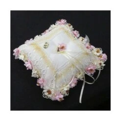 Cojín Para Alianzas Decorado Con Guipur Y Flores 14x14x3cm