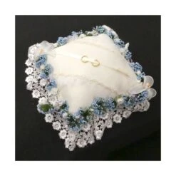 Cojín Para Arras Decorado Con Flores Azules 20x20x7cm