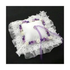 Cojín Para Arras Decorado Con Flores Malva 13x13x4cm