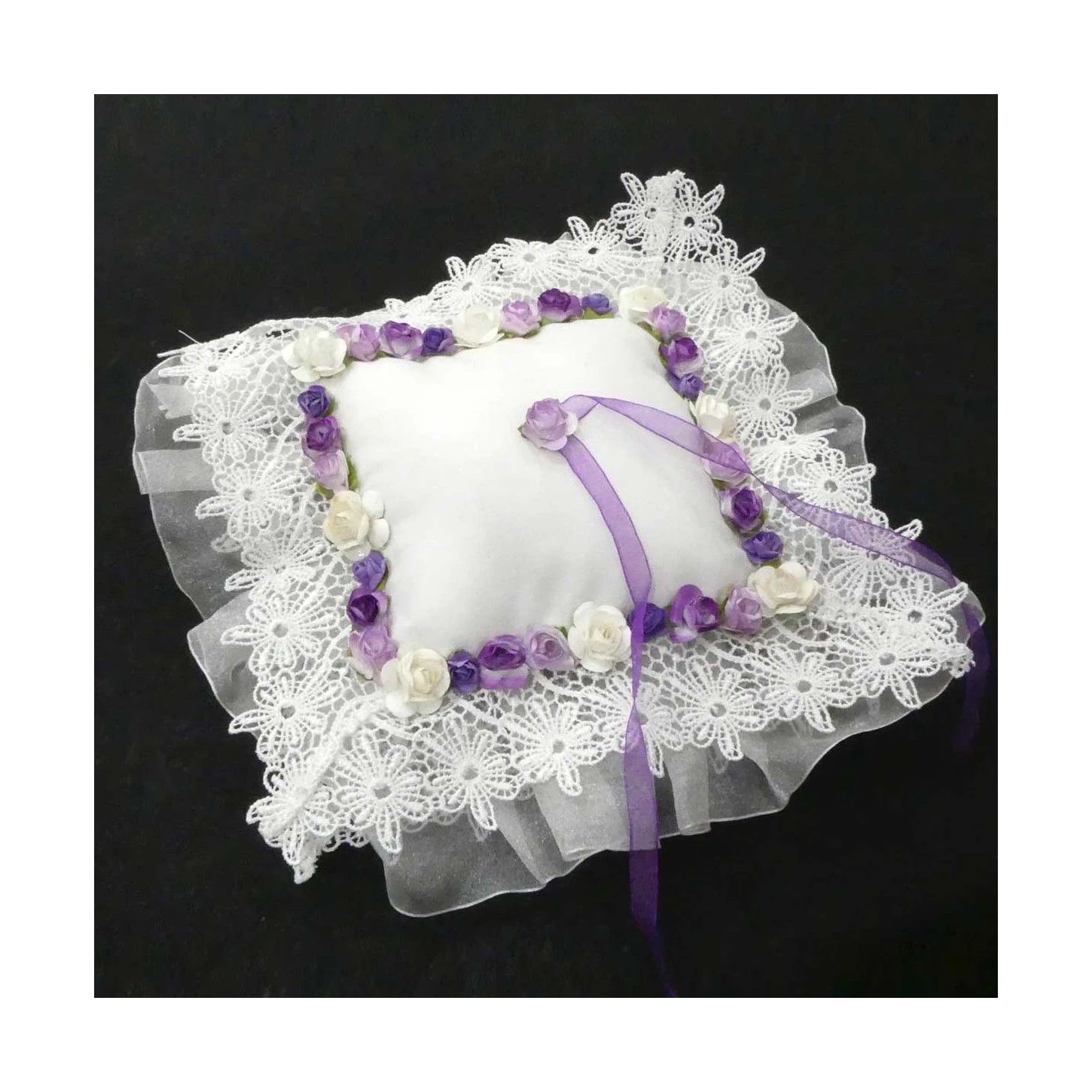 Cojín Para Arras Decorado Con Flores Malva 13x13x4cm 3 Cojín Para Arras Decorado Con Flores Malva 13x13x4cm