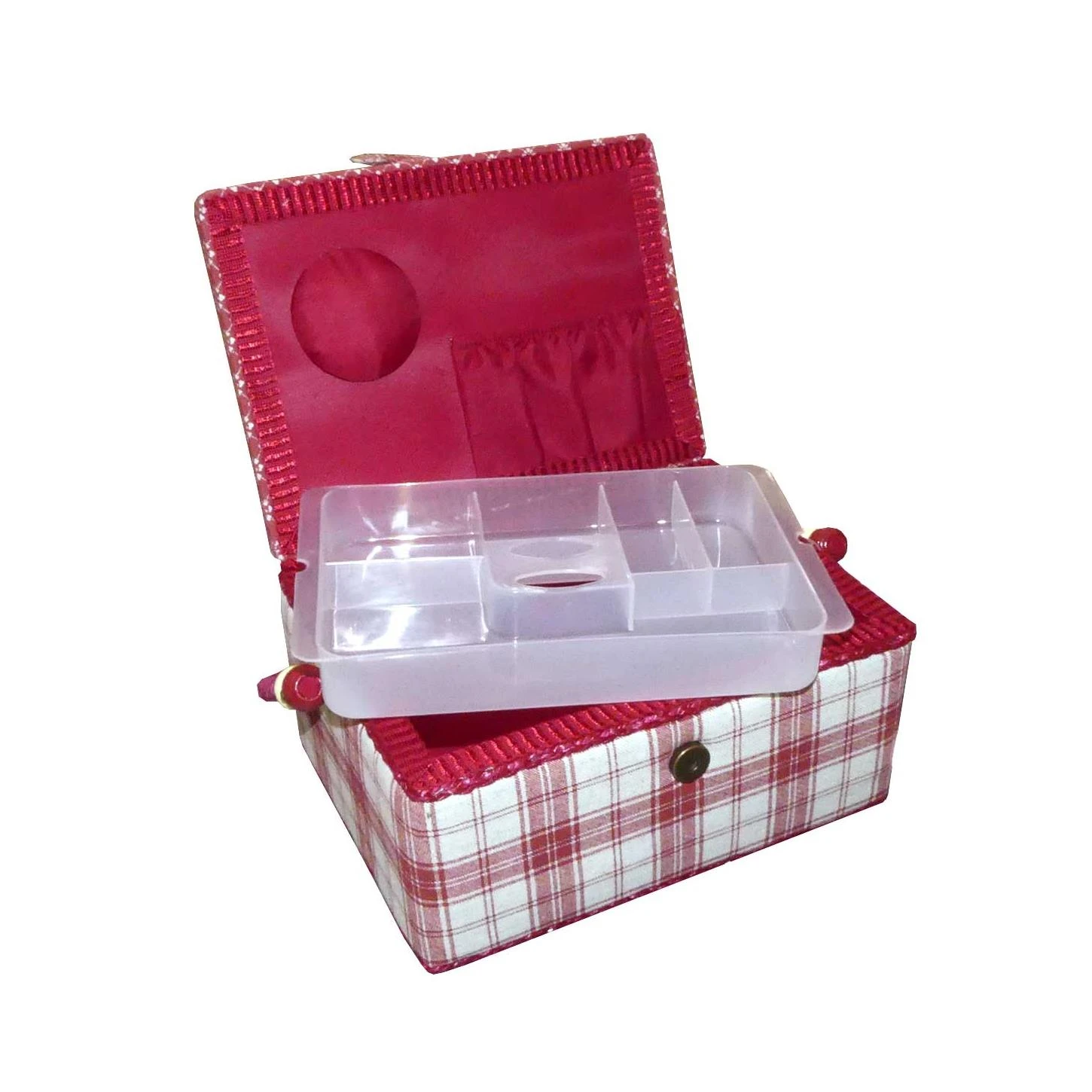 Costurero Cuadros Y Flores Granate. 25x18x14cm 4 Costurero Cuadros Y Flores Granate. 25x18x14cm - Imagen 2