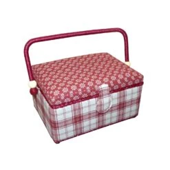 Costurero Cuadros Y Flores Granate. 25x18x14cm