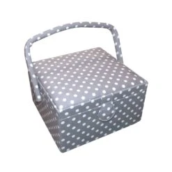 Costurero Lunares Gris Y Blanco. 23x23x13cm