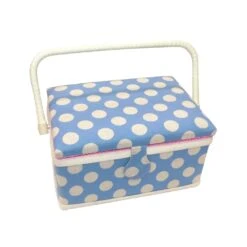 Costurero Lunares Marfil Y Azul. 26x19x15cm