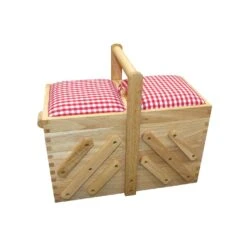 Costurero Madera Extensible Y Vichy. Blanco Y Rojo