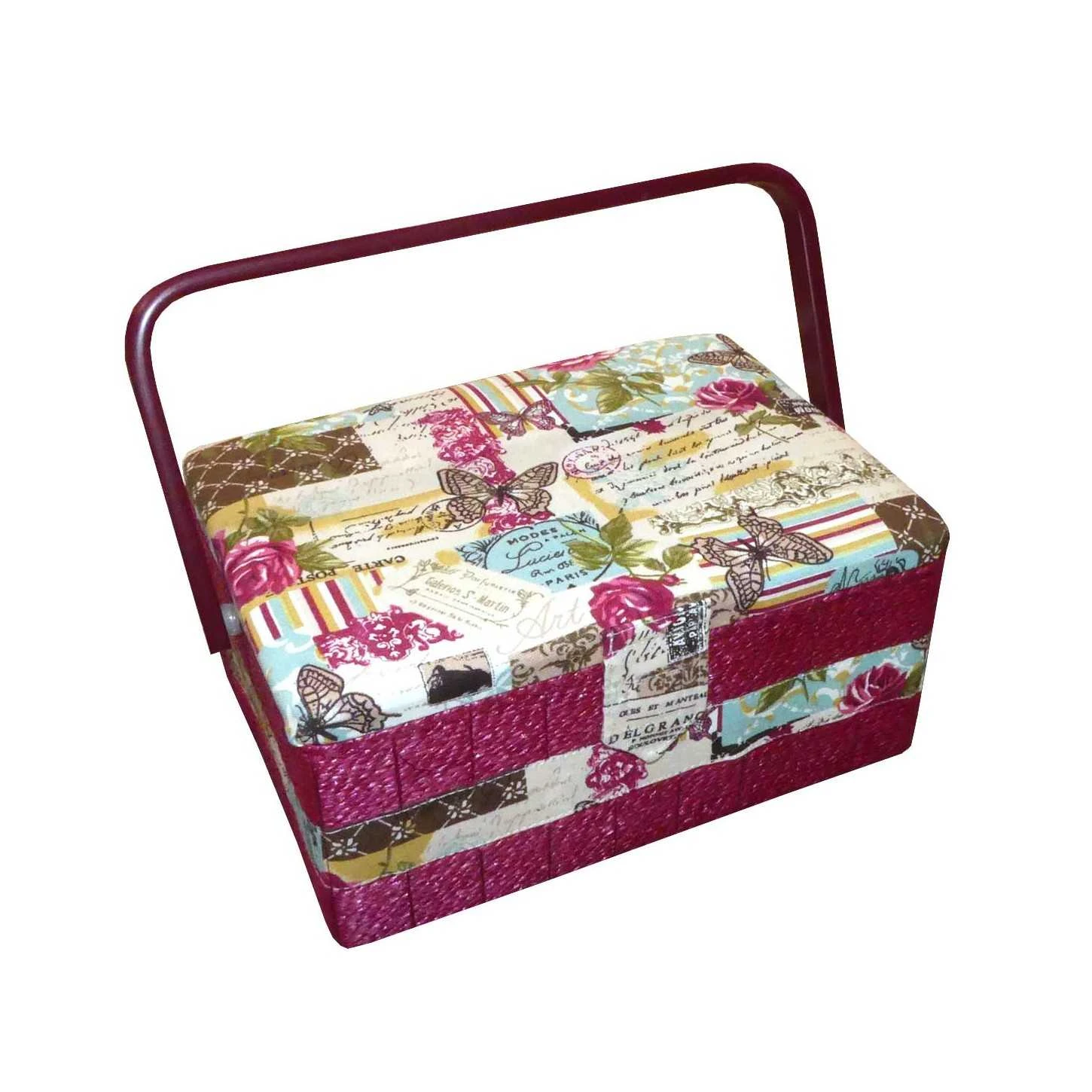 Costurero Mimbre Estampado Mariposas Y Postales. 26x19x12cm 3 Costurero Mimbre Estampado Mariposas Y Postales. 26x19x12cm