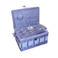 Costurero Mimbre Y Tejido Plantas Azul. 23,5x15,5x13cm -Merceria Botton costurero mimbre y tejido platas azul 235x155x130mm2 1