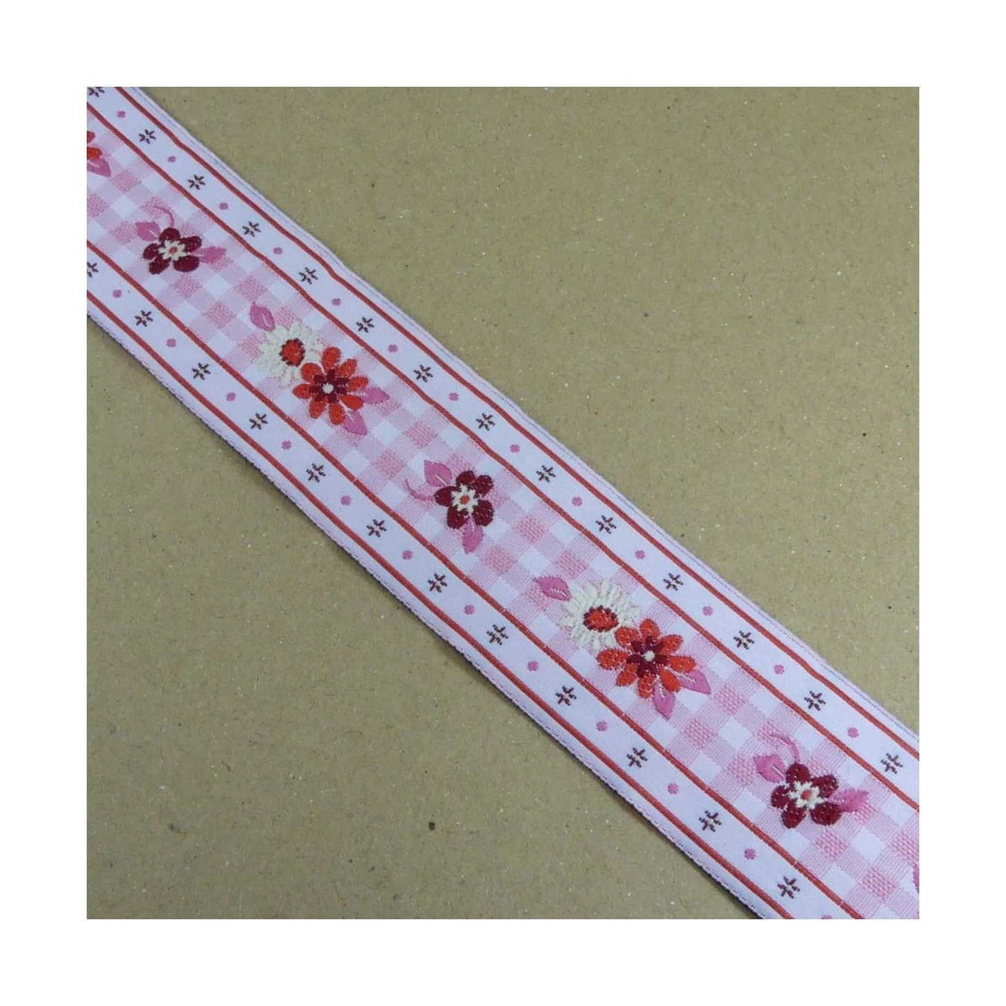 Cubrecosturas Floral Con Fondo Vichy 32mm. Varios Colores 4 Cubrecosturas Floral Con Fondo Vichy 32mm. Varios Colores - Imagen 2