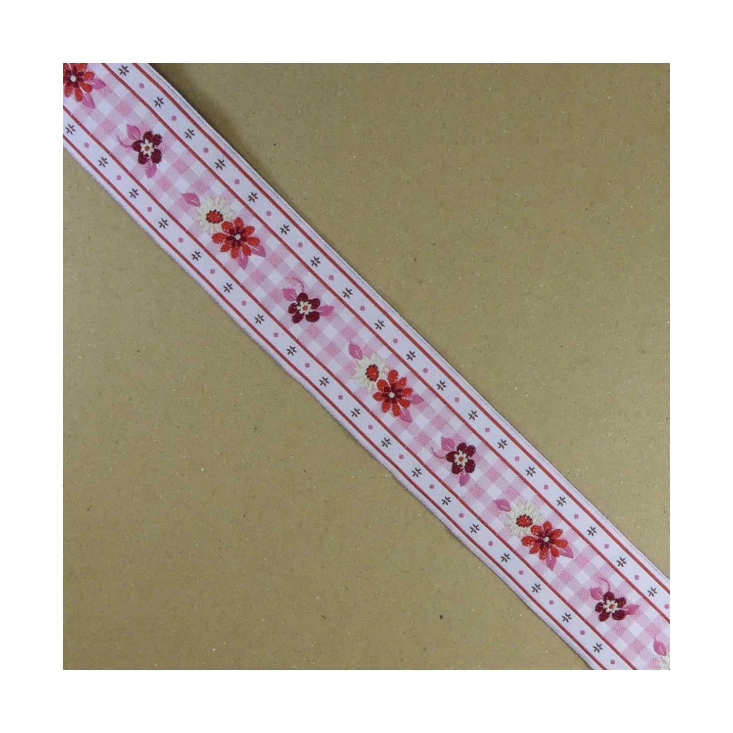 Cubrecosturas Floral Con Fondo Vichy 32mm. Varios Colores 3 Cubrecosturas Floral Con Fondo Vichy 32mm. Varios Colores